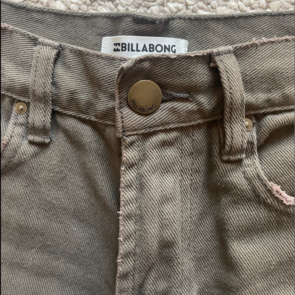 High waisted green denim shorts